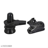 Black marble Shiva Lingam & Nandi Ji combo decorative showpiece, 5cm x 5cm x 6cm, handcrafted in India