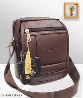 Brown PU Magnifique Trendy Side Bag for Men & Women - 4 compartments slingbag for everyday style and function