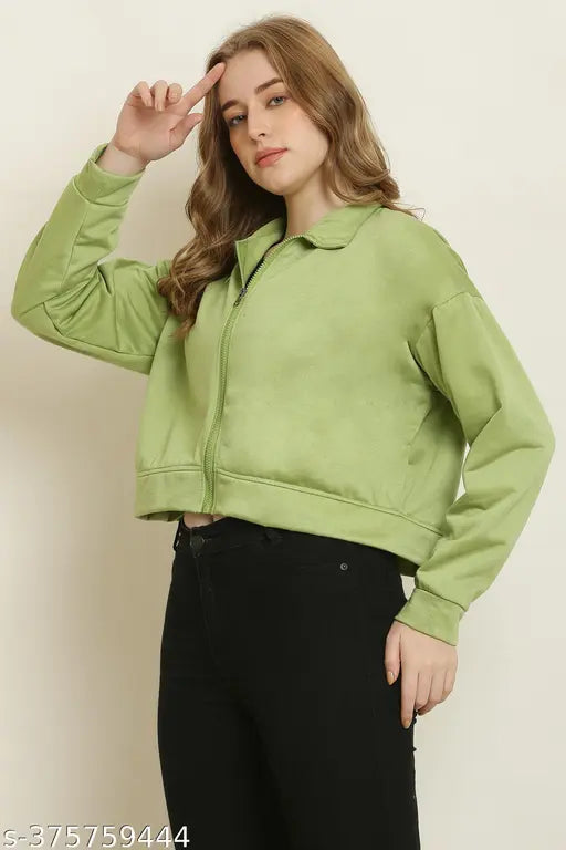 Warm, fleece Canidae women's crop jacket in plus size, ideal for casual or office wear