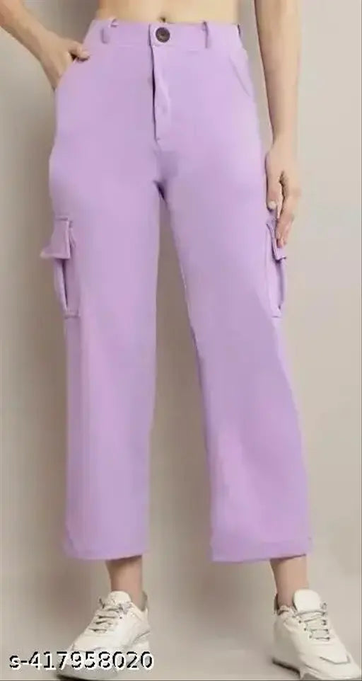 Purple lycra cargo pants with multiple pockets, front zip, and straight line design - great for regular use in various activities, Madewell India