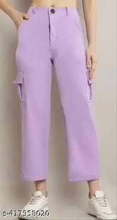 Purple lycra cargo pants with multiple pockets, front zip, and straight line design - great for regular use in various activities, Madewell India
