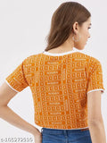 Mustard cotton crop t-shirt, Rodzen women's typography design, short sleeves