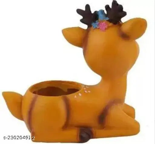 Unique resin sitting deer animal planter, ideal for succulents & office decor. Handcrafted from polyresin, perfect as pen holder or gift