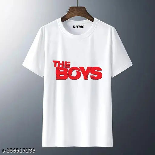 White printed THE BOYS round neck polyester t-shirt, funky anime design on short sleeves, machine washable, size M (Chest 38in, Length 26in)