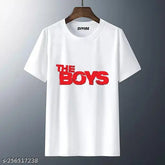 White printed The Boys round neck polyester T-shirt, funky anime design on short sleeves, machine washable