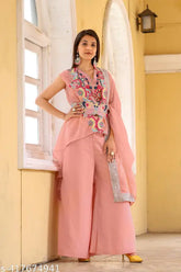 Fancy Georgette Koti Suit with Embroidered Net Palazzos - Indian wedding party wear