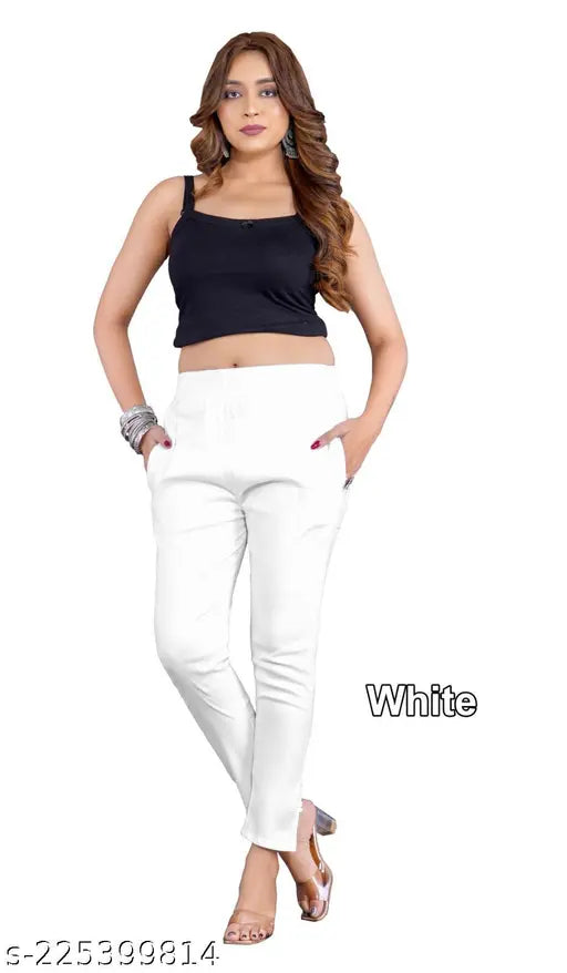 High-quality design cigar pant trousers and ladies pants, solid net, stretchable cotton, available in multiple sizes (India origin)