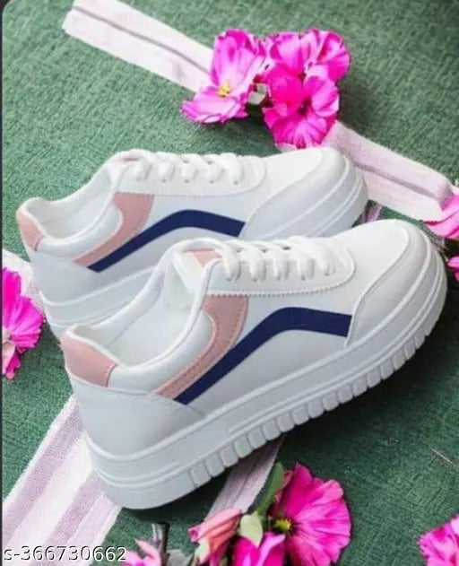 White synthetic girls sneakers, PVC sole, lace-up design, kid's casual footwear from WOGDAN
