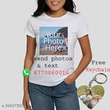 Personalized polyester round neck half sleeve t-shirt with photo text print, customizable for girls, boys, men, women - perfect for occasions like birthdays, festivals, or gifts