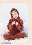 Stylish wool hoodie and pants set for kids in solid colors, 3-8 years, winter wear from India