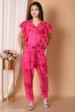 Cotton tie-dye ruffle jumpsuit for women, trendy and vibrant summer style