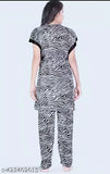 Zebra Printed Viscose Rayon/Satin Nightwear Set, soft and premium quality, comfortable fit, side-pocket kaftan sleeves for relaxing, made in India