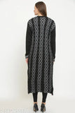 Women's flared woolen long kurti, printed combo in vibrant Indian design, long sleeve wool fabric on mannequin