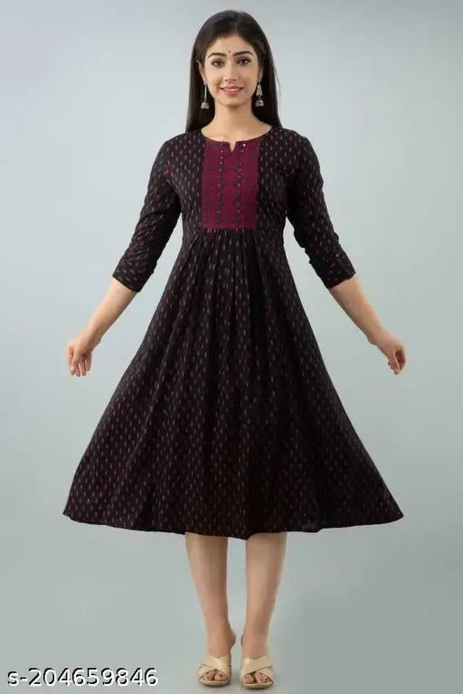 Elegant rayon printed Anarkali kurta, three-quarter sleeves, M-XXL sizes. Traditional Indian fashion with flared silhouette and intricate prints