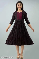 Elegant printed rayon Anarkali kurti, three-quarter sleeve, M (38in bust, 42in length)