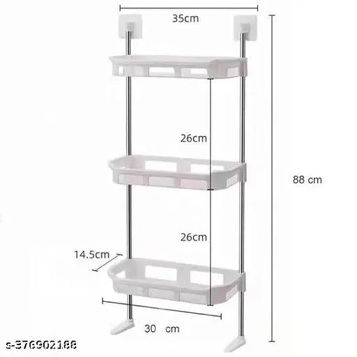 Stainless steel kitchen storage rack with multipurpose baskets, modern design, 16cm breadth, 15cm height, and 36cm length. Perfect for organizing fruits and vegetables in the home