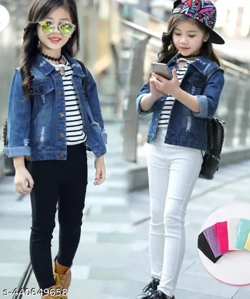 Denim dyed/washed jacket for girls, solid style in long sleeves. India origin
