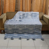 Blue acrylic throw blanket, ultra-thick, soft, cozy with long tassels fringe, India-made home decor