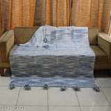 Blue acrylic throw blanket, ultra-thick, soft, cozy with long tassels fringe, India-made home decor