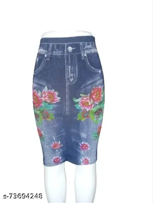 Printed floral cotton blend skirt, stretchy and breathable for comfort. Multipack of 1, hand wash only, available in sizes 28, 30, 32, 34 (inches). Indian-made skater skirt with elastic inner band