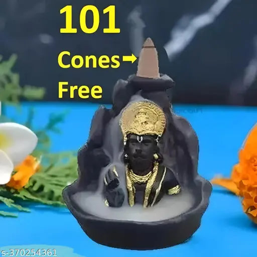 Resin Lord Hanuman JI smoke backflow fountain with 101 cones, elegant Indian-made incense holder decor