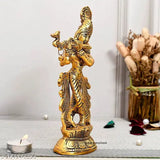 Gold-finished Krishna Idol statue (5.5 cm x 23 cm x 13 cm), handcrafted Indian art for home decor showpiece