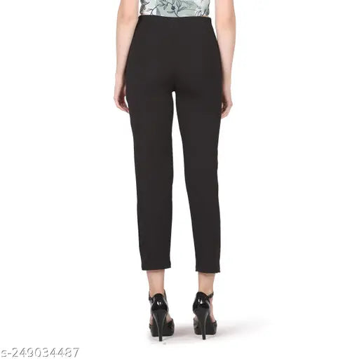 Elegant cross pocket trouser pack of 2, solid net poly blend for women and girls. Multiple sizes available: 26, 28, 30, 32, 34, 36 (inches). Indian-made fashion apparel