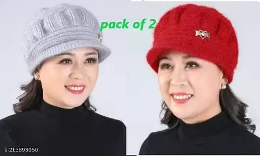 Trandy and attractive wool caps, pack of 2 in solid design, viscose material from India