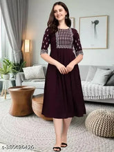 Embroidered viscose rayon three-quarter sleeve women's ethnic wear in soft colors - India