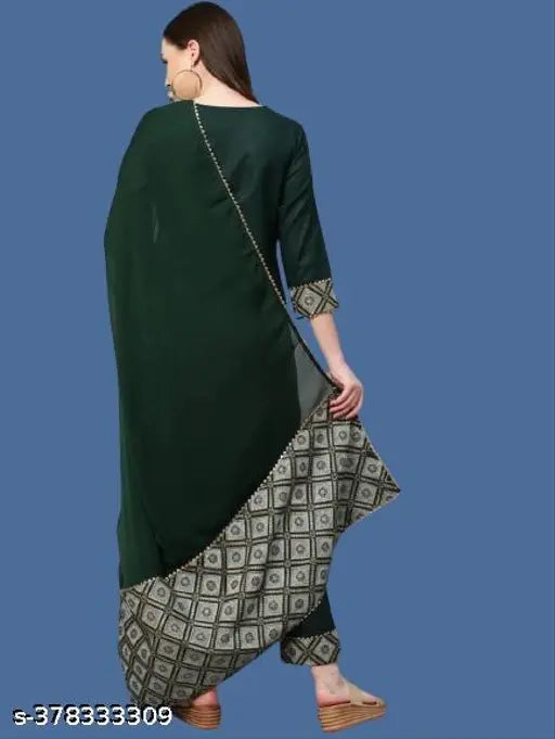Voguish solid cotton kurta sets for women, featuring three-quarter sleeves, palazzos bottomwear, and a dupatta. Pack of 3 sizes: S, M, L, XL, XXL, XXXL from India