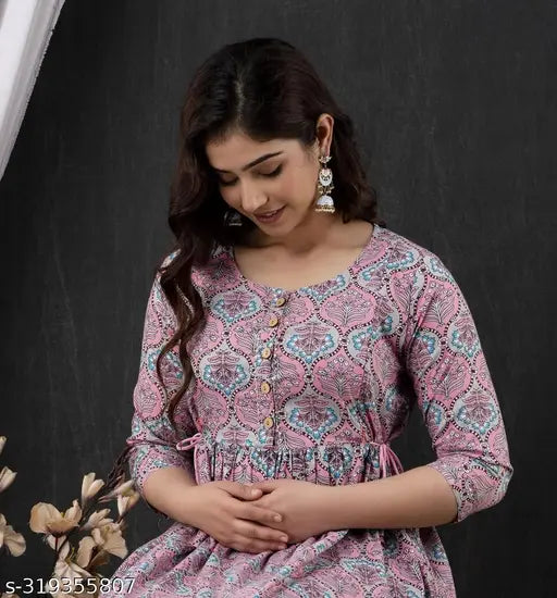 Rayon maternity kurtis, side invisible zip, printed pattern for women - Hyten brand