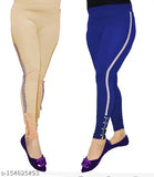 Cotton blend solid-colored chain bottom combo, beige and royal blue Patti jeggings set for women, sizes 28 & 30