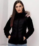Trendy polyester women's regular fit quilted jacket with hood, partywear design, garam style from India