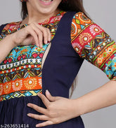 Rayon A-line maternity kurti, printed, three-quarter sleeves, trendy Indian design for women (M: Bust 38in/Size Length 46in)