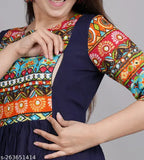 Rayon A-line maternity kurti, printed, three-quarter sleeves, trendy Indian design for women (M: Bust 38in/Size Length 46in)