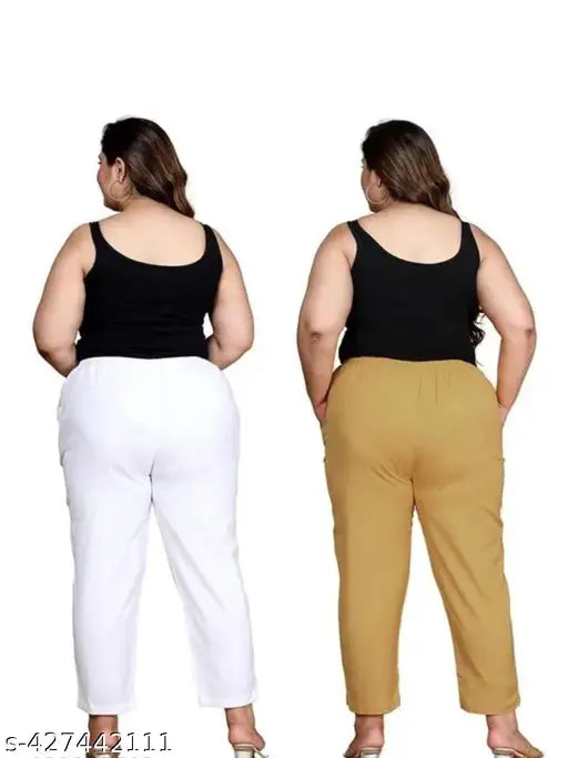 Solid cotton palazzo trousers for women in XXL, XXXL sizes, featuring elastic waist and side pockets, perfect for daily wear