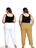 Solid cotton palazzo trousers for women in XXL, XXXL sizes, featuring elastic waist and side pockets, perfect for daily wear
