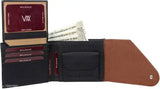 Faux leather men's wallet in black, 5 card slots, textured design for a natural feel with strong stitching and flap closure. Perfect compact size for everyday use. High-quality Indian-made gift for men