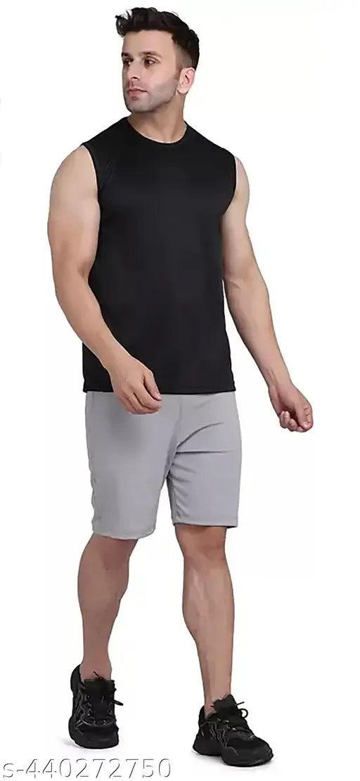 Black sleeveless gym vest t-shirt made of polyester