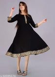 Stylish women's rayon flared kurta, solid combo, three-quarter sleeves, S (36in bust, 45in size length), India-made fashion