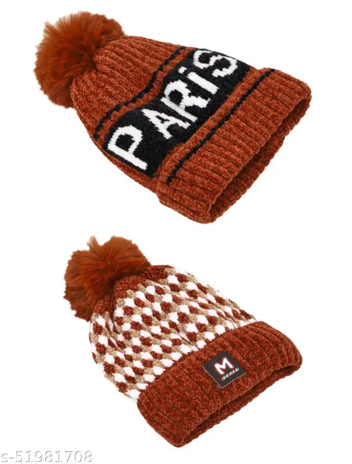 Ambitieux red winter hat combo (men & women), premium quality stretchy wool, India