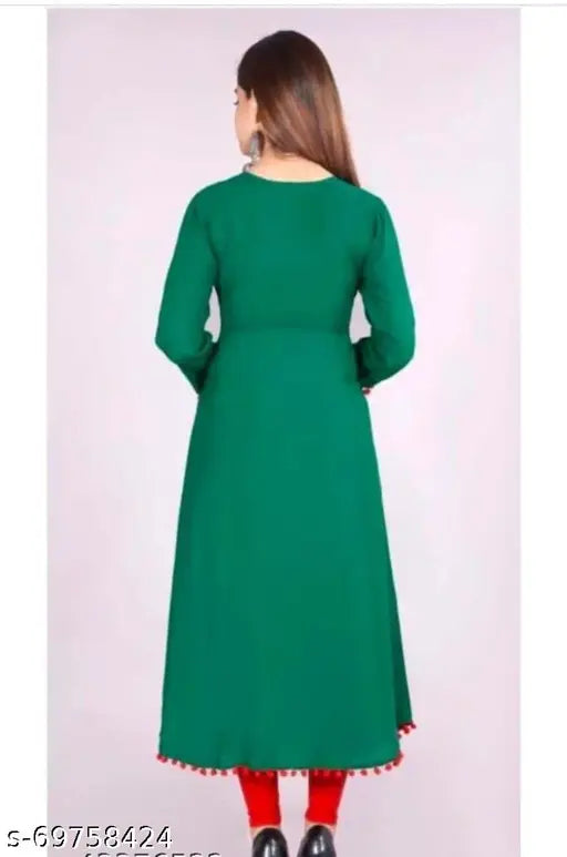 Rayon Anarkali Kurti with embroidery, three-quarter sleeves, S-L sizes. Indian traditional clothing on hanger