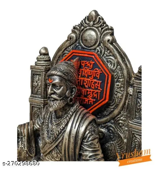 Bronze-toned fibre statue, 1 foot tall - depicts Chatrapati Shivaji Maharaj, Indian historical figure & legendary warrior king