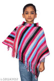 Woolen sleeveless child poncho multi, easy wash for 5-9 years, Indian handcrafted