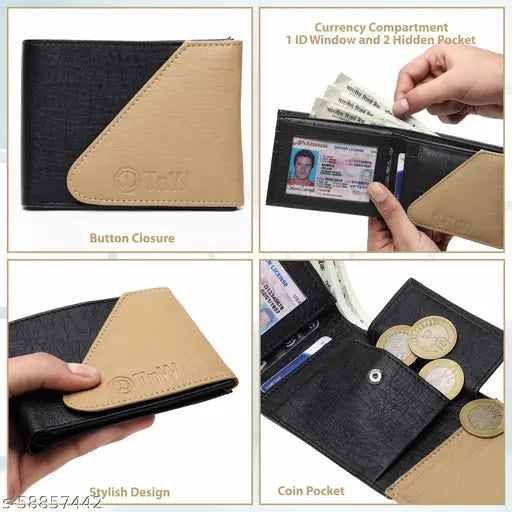Artificial leather TnW men's wallet with extra flap, sleek matte finish, 2 compartments, Indian origin
