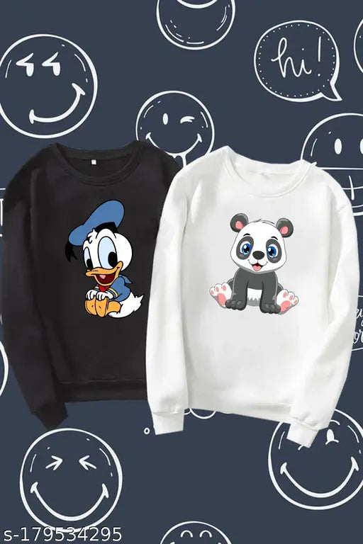 White and black kids sweatshirts (2PCS packing), cotton blend fleece fabric with long sleeves and printed patterns