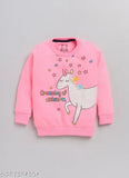 Pink cotton Lazy Shark Girls sweatshirt with 3D unicorn applique detail graphic print, suitable for kids aged 2-3 years