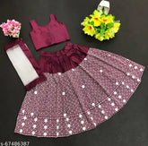 Taffeta silk star Lehanga Cholis in solid design with net dupatta, suitable for 2-3 years old children, Indian origin