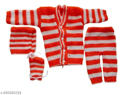 Red striped wool sweaters for kids (0-6 months), Indian handmade baby clothes