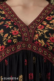 Black Rayon Anarkali Kurti, trendy floral printed, women's ethnic wear party dress with three-quarter sleeves. XS (Bust 34", Length 45") - 4XL (Bust 48", Length 45"). Perfect for fancy occasions